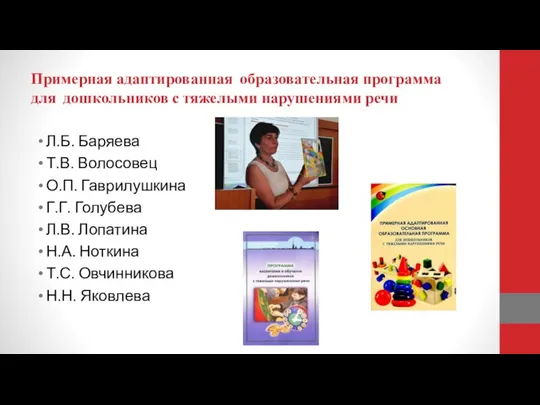 Примерная адаптированная образовательная программа для дошкольников с тяжелыми нарушениями речи Л.Б.