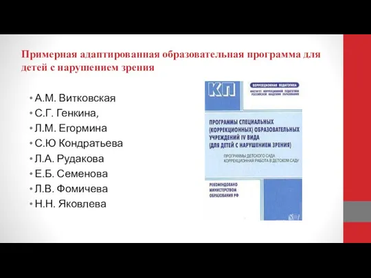 Примерная адаптированная образовательная программа для детей с нарушением зрения А.М. Витковская