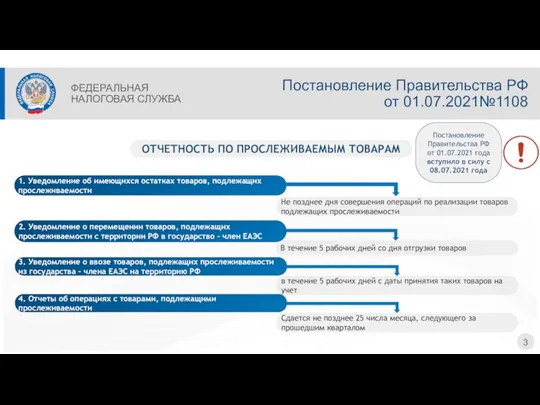 3 Не позднее дня совершения операций по реализации товаров подлежащих прослеживаемости