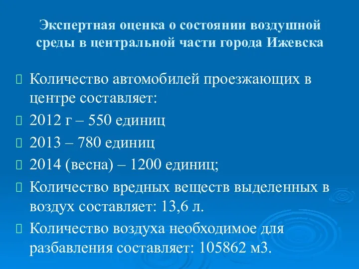 Экспертная оценка о состоянии воздушной среды в центральной части города Ижевска