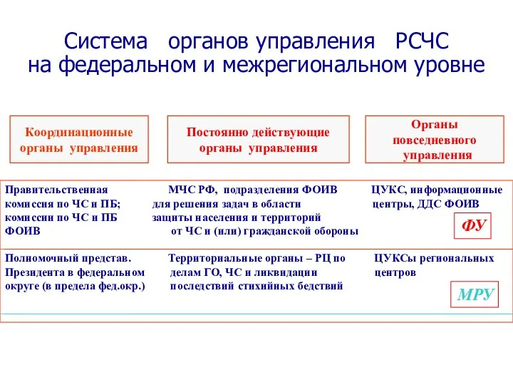 Система органов управления РСЧС на федеральном и межрегиональном уровне Координационные органы