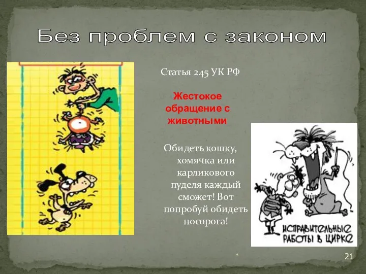 * Статья 245 УК РФ Обидеть кошку, хомячка или карликового пуделя