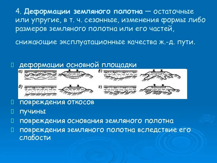 4. Деформации земляного полотна — остаточные или упругие, в т. ч.