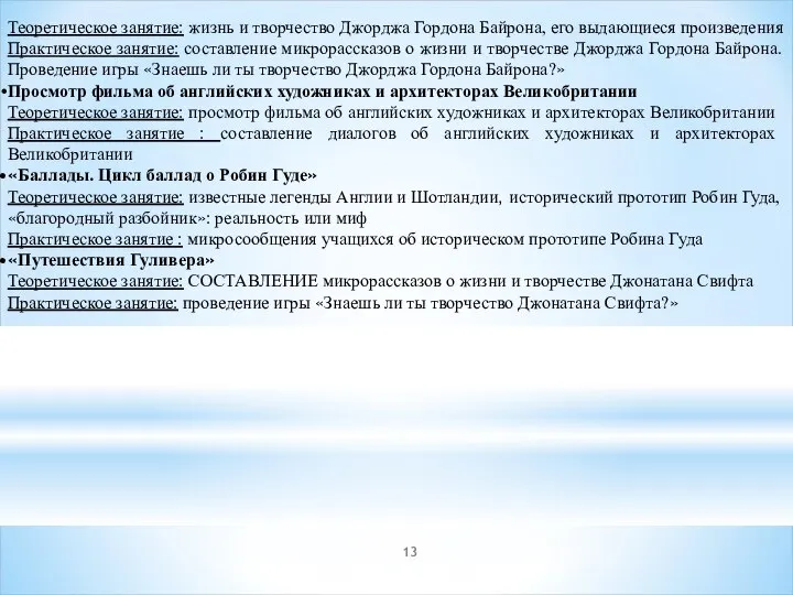 Теоретическое занятие: жизнь и творчество Джорджа Гордона Байрона, его выдающиеся произведения