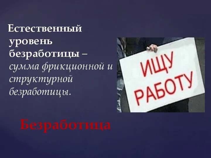 Естественный уровень безработицы – сумма фрикционной и структурной безработицы. Безработица