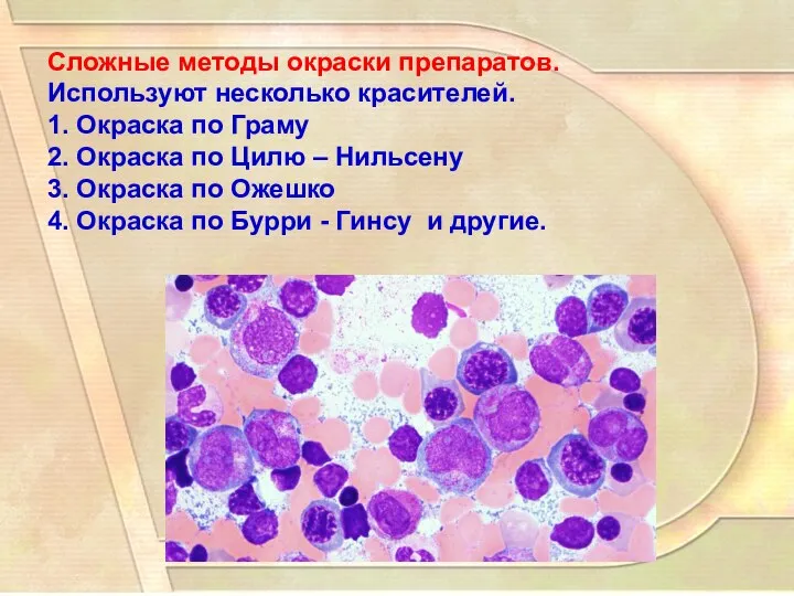 Сложные методы окраски препаратов. Используют несколько красителей. 1. Окраска по Граму