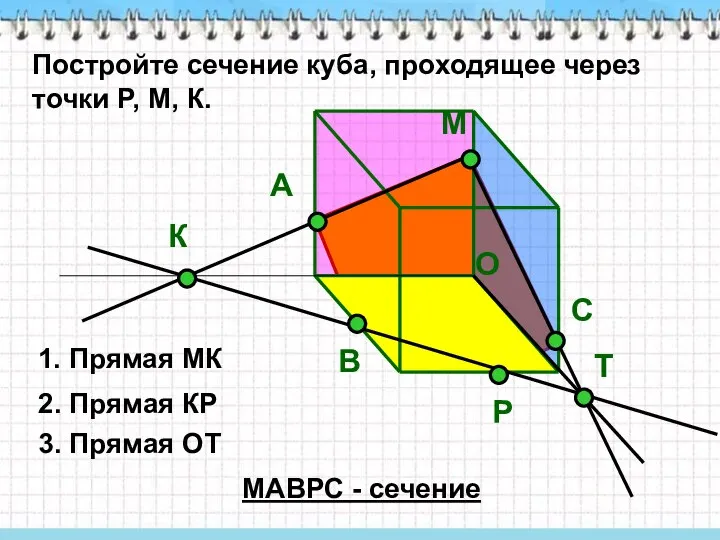 М Р Постройте сечение куба, проходящее через точки P, М, К.