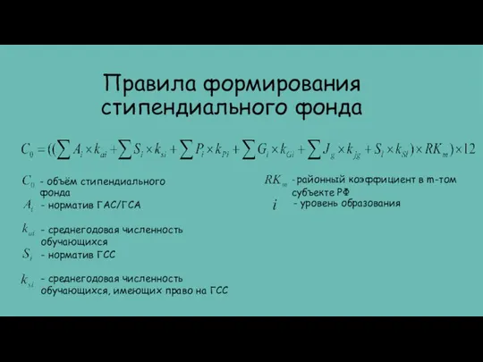 Правила формирования стипендиального фонда - объём стипендиального фонда - норматив ГАС/ГСА