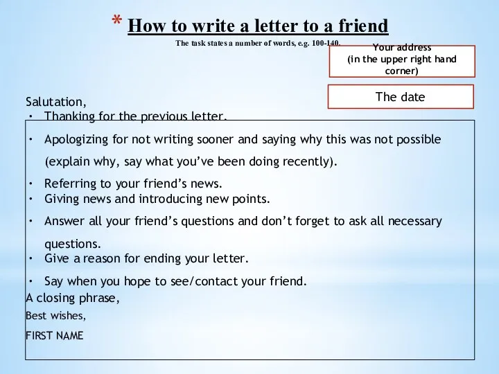 How to write a letter to a friend The task states