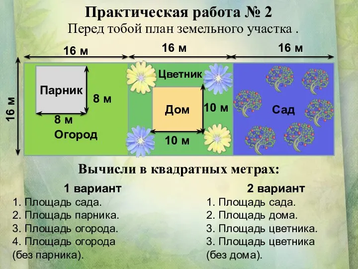 Практическая работа № 2 Перед тобой план земельного участка . 1