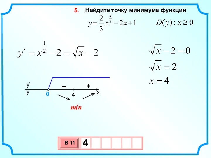 Найдите точку минимума функции 5. min