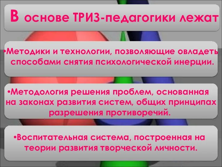 В основе ТРИЗ-педагогики лежат Методики и технологии, позволяющие овладеть способами снятия