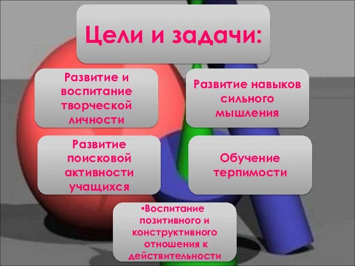 Цели и задачи: Развитие и воспитание творческой личности Развитие навыков сильного