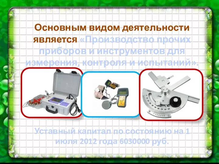 Основным видом деятельности является «Производство прочих приборов и инструментов для измерения,