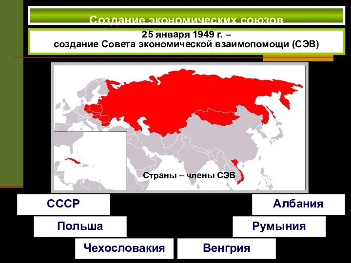 Создание экономических союзов 25 января 1949 г. – создание Совета экономической