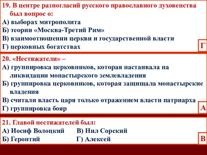 19. В центре разногласий русского православного духовенства был вопрос о: А)