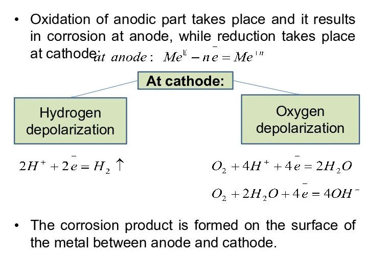 Oxidation of anodic part takes place and it results in corrosion