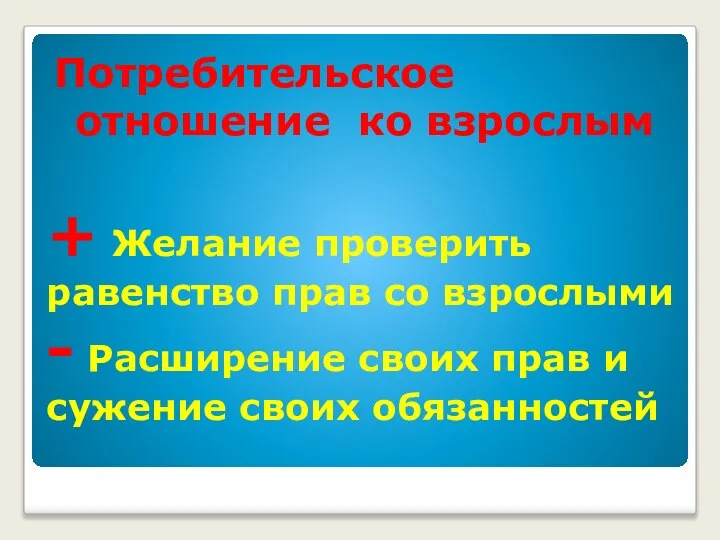 + Желание проверить равенство прав со взрослыми - Расширение своих прав