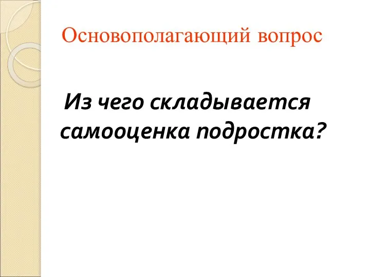 Основополагающий вопрос Из чего складывается самооценка подростка?