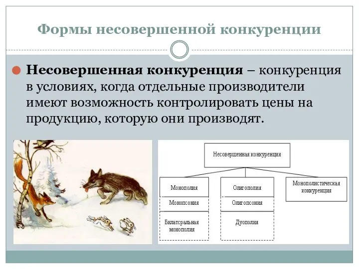 Формы несовершенной конкуренции Несовершенная конкуренция – конкуренция в условиях, когда отдельные