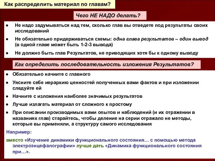 Как распределить материал по главам? Чего НЕ НАДО делать? Как определить