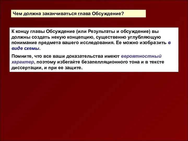 Чем должна заканчиваться глава Обсуждение? К концу главы Обсуждение (или Результаты