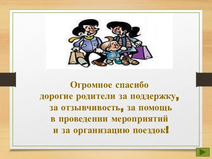 Огромное спасибо дорогие родители за поддержку, за отзывчивость, за помощь в