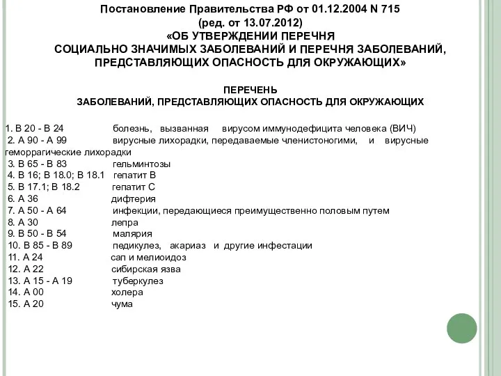 Постановление Правительства РФ от 01.12.2004 N 715 (ред. от 13.07.2012) «ОБ