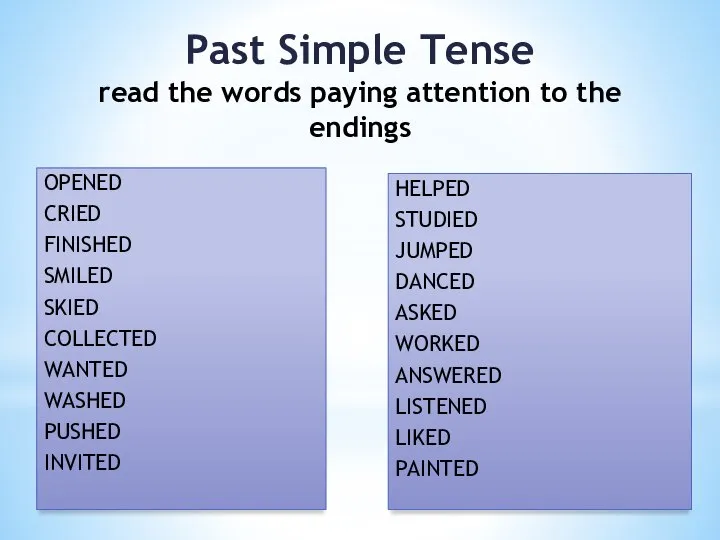 Past Simple Tense read the words paying attention to the endings