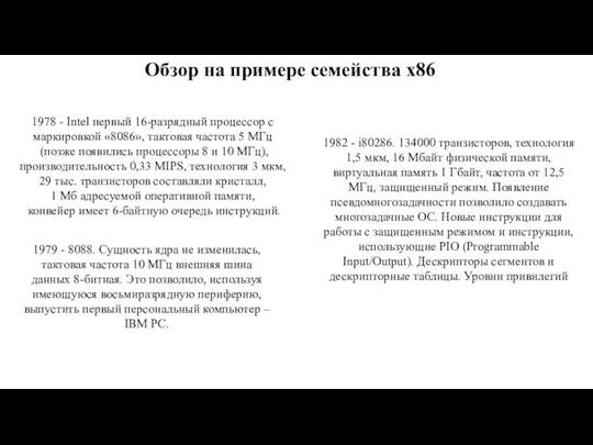 Обзор на примере семейства х86 1978 - Intel первый 16-разрядный процессор