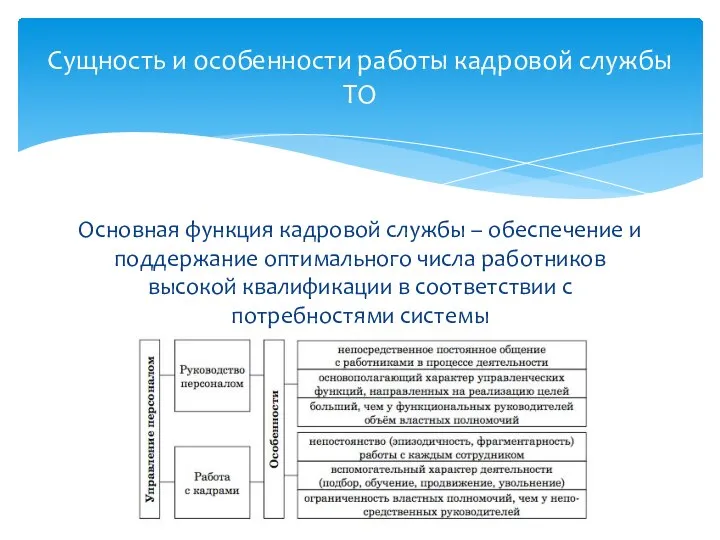 Основная функция кадровой службы – обеспечение и поддержание оптимального числа работников