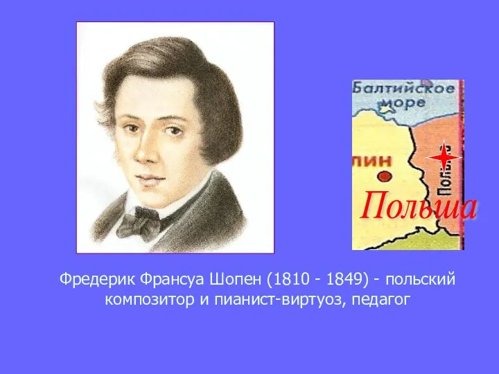 Польша Фредерик Франсуа Шопен (1810 - 1849) - польский композитор и пианист-виртуоз, педагог