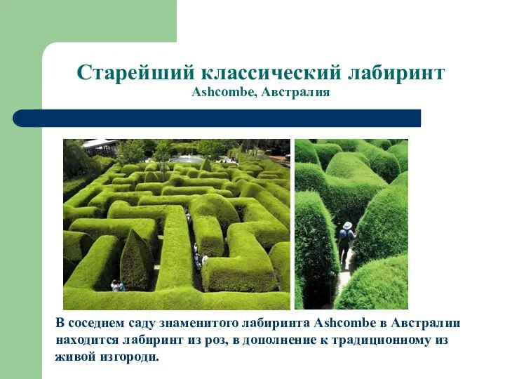 Старейший классический лабиринт Ashcombe, Австралия В соседнем саду знаменитого лабиринта Ashcombe