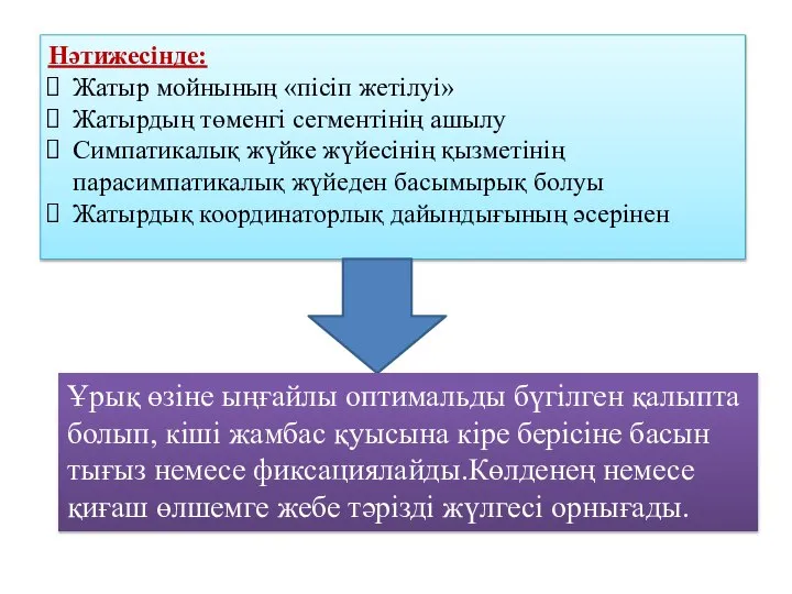 Нәтижесінде: Жатыр мойнының «пісіп жетілуі» Жатырдың төменгі сегментінің ашылу Симпатикалық жүйке