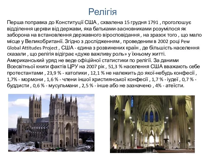 Релігія Перша поправка до Конституції США , схвалена 15 грудня 1791