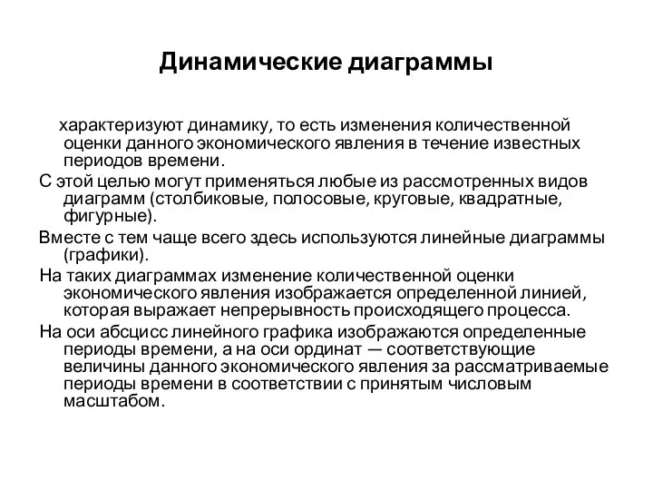 Динамические диаграммы характеризуют динамику, то есть изменения количественной оценки данного экономического