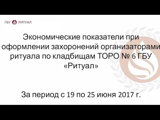 Экономические показатели при оформлении захоронений организаторами ритуала по кладбищам ТОРО №