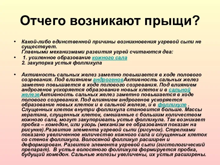 Отчего возникают прыщи? Какой-либо единственной причины возникновения угревой сыпи не существует.