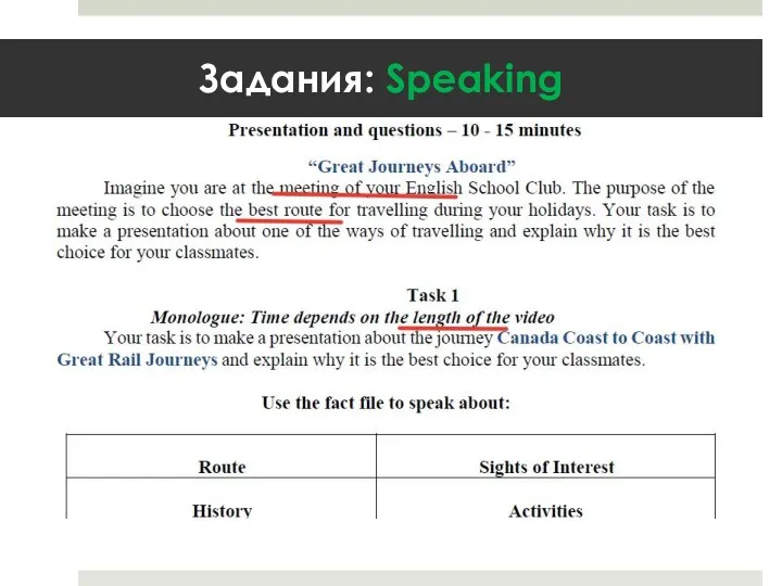 Задания: Speaking