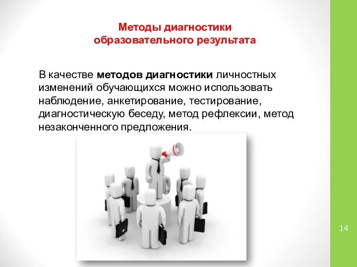 Методы диагностики образовательного результата В качестве методов диагностики личностных изменений обучающихся