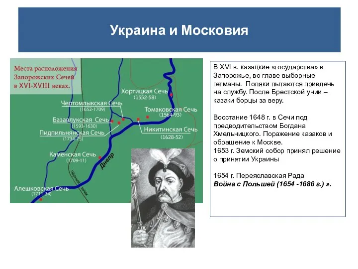 Украина и Московия В XVI в. казацкие «государства» в Запорожье, во