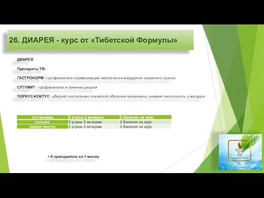 26. ДИАРЕЯ - курс от «Тибетской Формулы» ДИАРЕЯ Препараты ТФ: ГАСТРОНОРМ