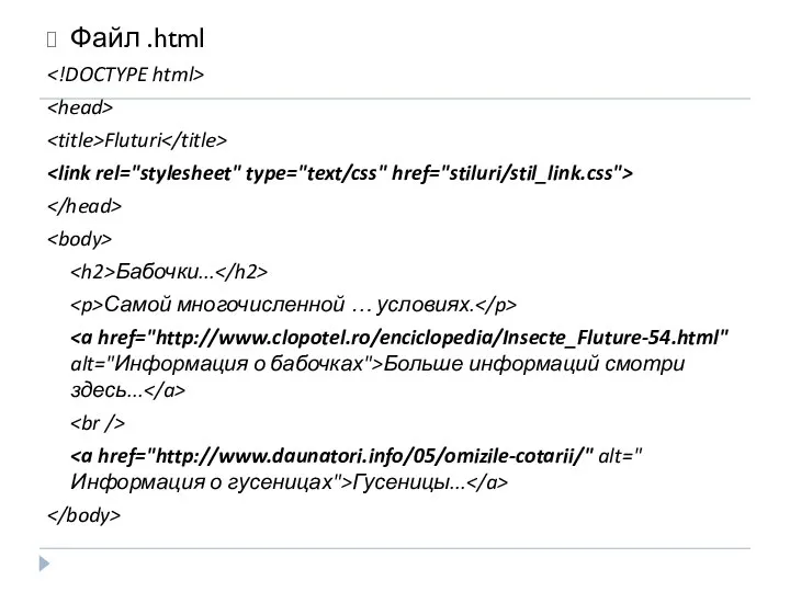 Файл .html Fluturi Бабочки... Самой многочисленной … условиях. Больше информаций смотри здесь... Гусеницы...