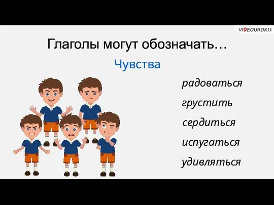 Глаголы могут обозначать… Чувства радоваться сердиться грустить испугаться удивляться