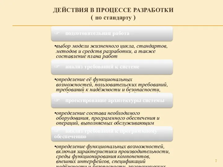 ДЕЙСТВИЯ В ПРОЦЕССЕ РАЗРАБОТКИ ( по стандарту ) ☞ подготовительная работа