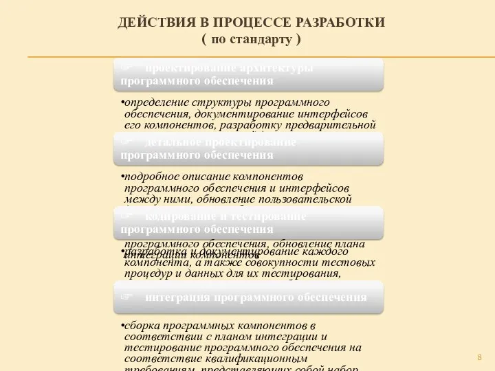 ДЕЙСТВИЯ В ПРОЦЕССЕ РАЗРАБОТКИ ( по стандарту ) ☞ проектирование архитектуры