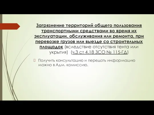 Загрязнение территорий общего пользования транспортными средствами во время их эксплуатации, обслуживания