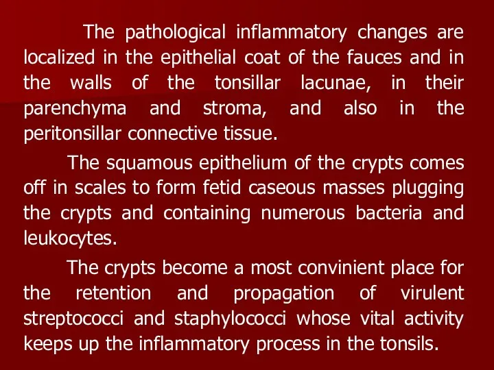 The pathological inflammatory changes are localized in the epithelial coat of