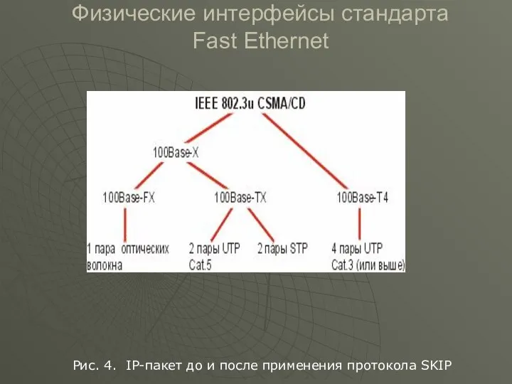 Физические интерфейсы стандарта Fast Ethernet Рис. 4. IP-пакет до и после применения протокола SKIP