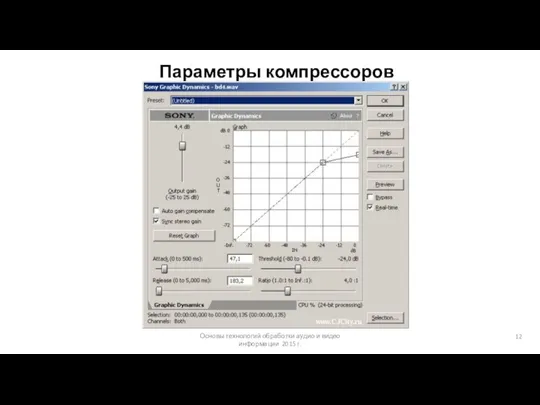 Основы технологий обработки аудио и видео информации 2015 г. Параметры компрессоров